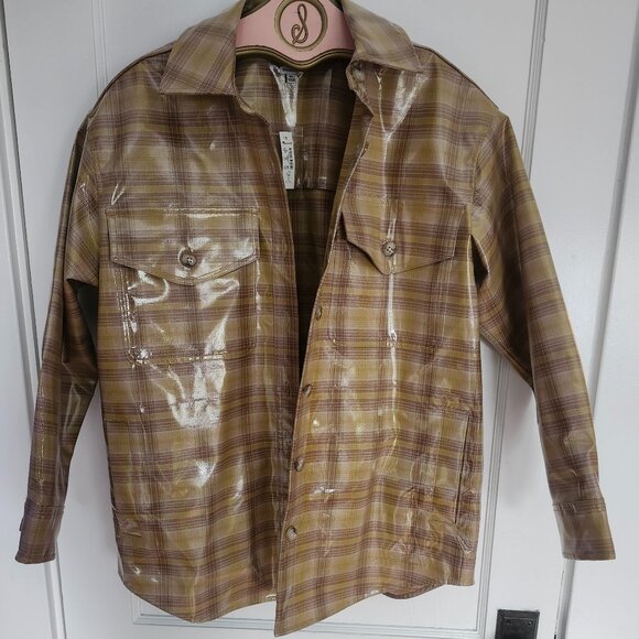 Madewell NWT Laminated Superoversized Shirt-Jacket in Yarn-Dyed Plaid, Size XS - Picture 6 of 8